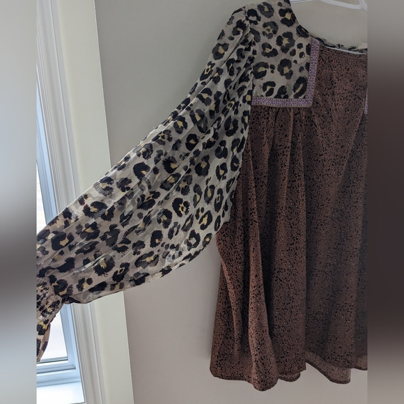 Entro Contrast Animal Cheetah Print Colorful Brown Blouse Size XL - Picture 3 of 9